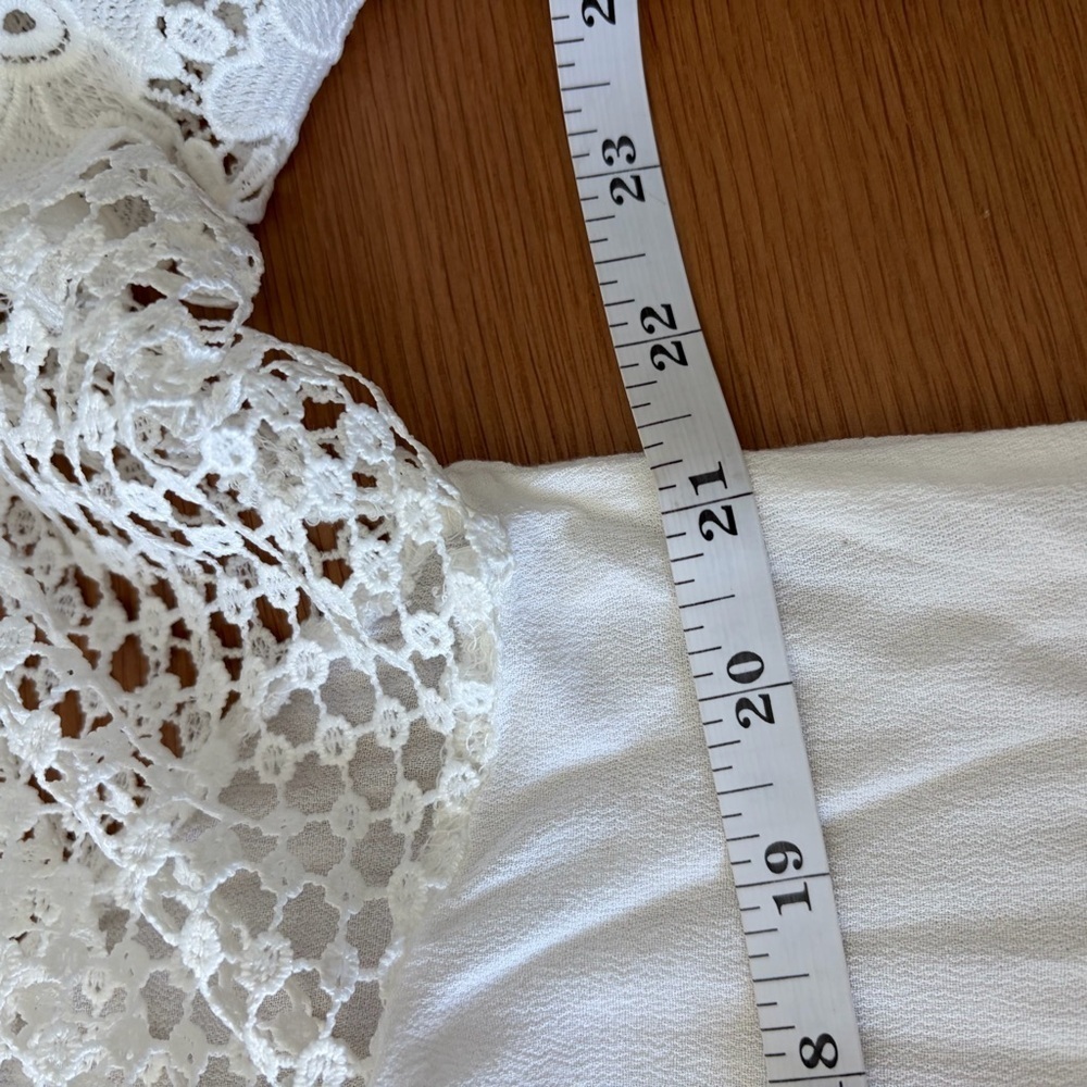 White Lace Women’s Blouse Size M | Boho Crochet Sleeve Peasant Top - Picture 8 of 8